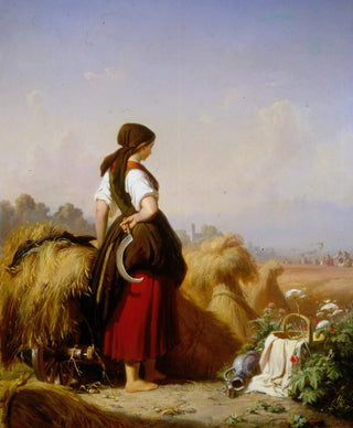 Julius Kckert - Schnitterin bei den Garben stehend schaut nach einem aus der Kirche heimkehrenden Hochzeitszuge.webp