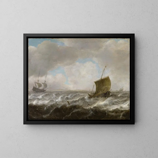 Mer agitée avec des navires - Julius Porcellis — inramlat konstverk på väggen