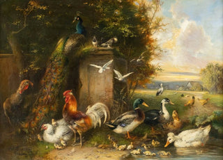 Julius Scheuerer - Poultry with chicken ducks and peacock.webp