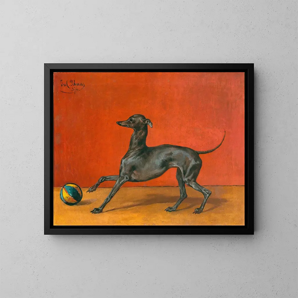 En en hund eller en italiensk jakthund med en boll - Julius von Blaas — inramlat konstverk på väggen