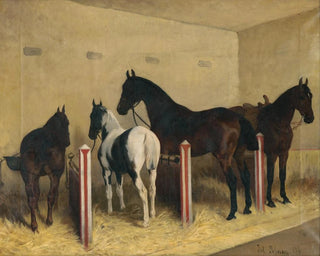 Hästar i stallet - Julius von Blaas — vy av konstverket