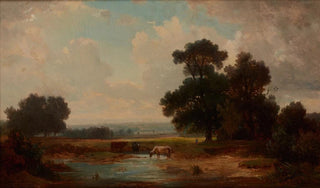 Jzef Szermentowski - Landscape with Cows at a WateringPlace.webp