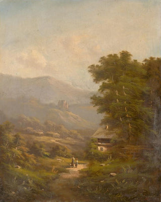 K Hermann - Landscape With A Mountain Road And Castle Ruins.webp