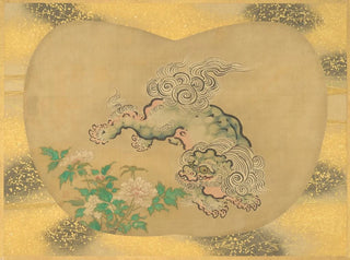 kinesisk lejon och pioner - Kanō Tsunenobu — vy av konstverket