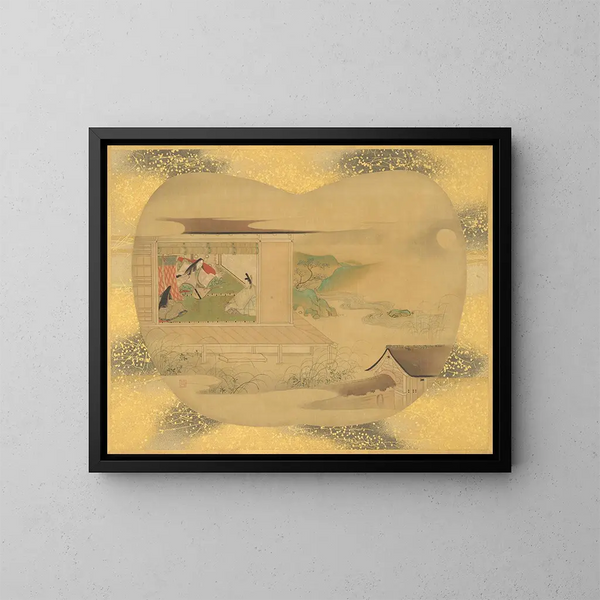 Scen du Dit du Genji - Kanō Tsunenobu — inramlat konstverk på väggen
