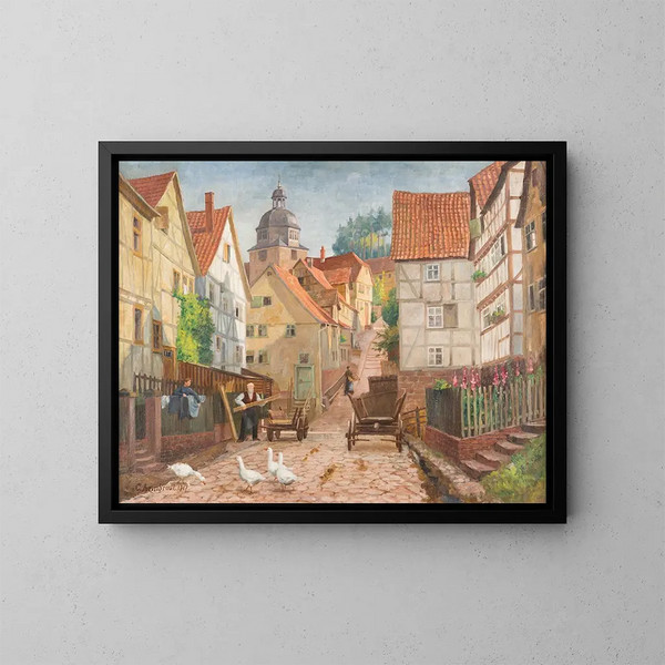 Allée i den historiska staden Marburg - Karl Armbrust — inramlat konstverk på väggen
