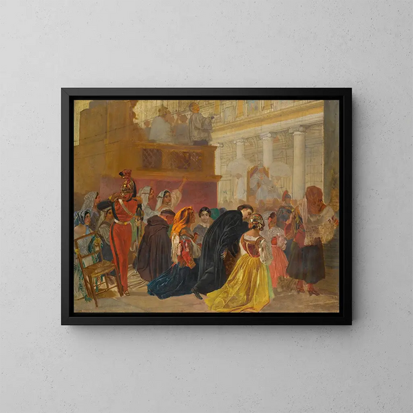Studie för påvens Pius IX återkomst till Rom 1850 - Karl Bryullov — inramlat konstverk på väggen