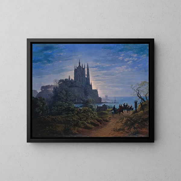 gotisk kyrka på en klippa vid havet - Karl Friedrich Schinkel — inramlat konstverk på väggen