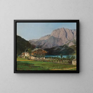 Villa Zedlitz vid Altaussee-sjön med utsikt över Trisselwand - Karl Reinhold — inramlat konstverk på väggen