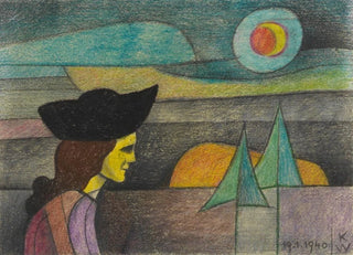 Karl Wiener - Ohne Titel Frau mit schwarzem Hut.webp