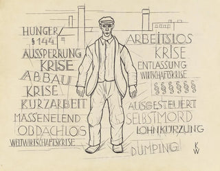 Oanmärkt målning, Hunger, Global ekonomisk kris, Arbetslöshet - Karl Wiener — vy av konstverket