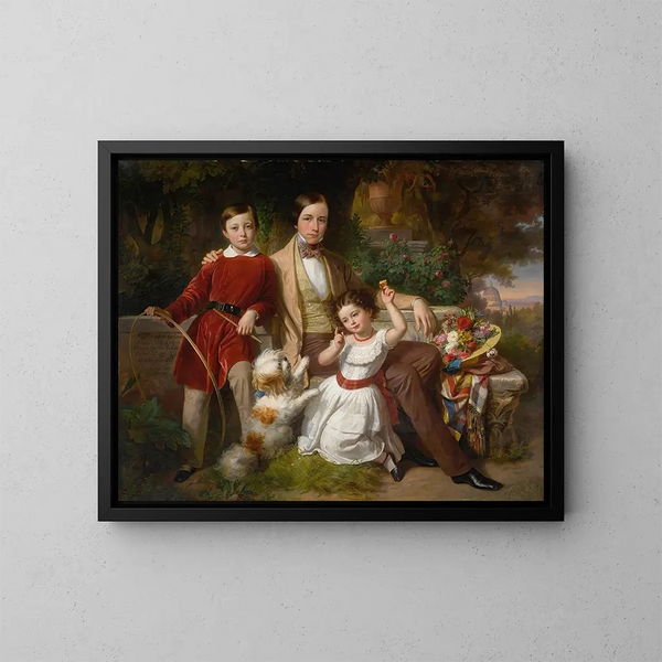 Le prince de Valmontone med Gwendalina Doria Pamphili och Bertram Talbot i en trädgård vid en villa - Karl von Blaas — inramlat konstverk på väggen