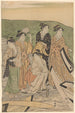 Geisha vid färjan - Katsukawa Shunchō — vy av konstverket