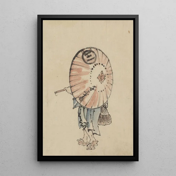 Katsushika Hokusai - A person walking to the left mostly obscured by an open parasol carried over the shoulder.webp