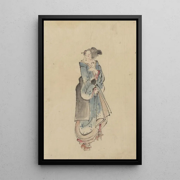 Katsushika Hokusai - A woman walking to the right fulllength portrait facing left wearing kimono and geta.webp