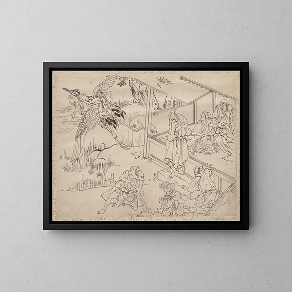 Album med skissbok av Katsushika Hokusai och hans elever Pl59 - Katsushika Hokusai — inramlat konstverk på väggen