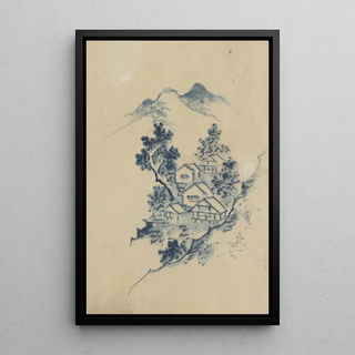 Katsushika Hokusai - Buildings nestled among trees in a mountain valley.webp