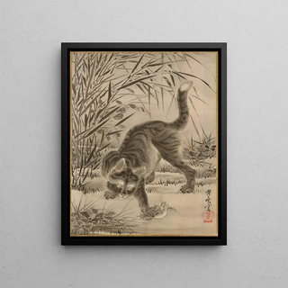 Kawanabe Kysai - Cat Catching a Frog.webp