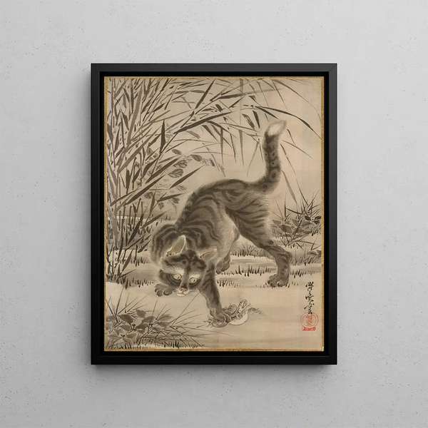 Kawanabe Kysai - Cat Catching a Frog.webp