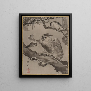 Kawanabe Kysai - Owl Mocked by Small Birds.webp