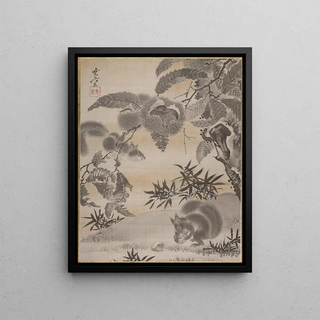 Kawanabe Kysai - Squirrels Gathering Chestnuts.webp