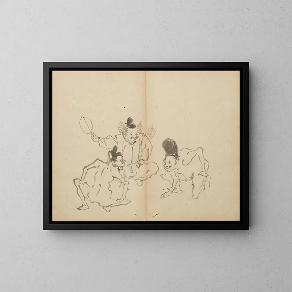 Match de lutte - Kawanabe Kyōsai — inramlat konstverk på väggen