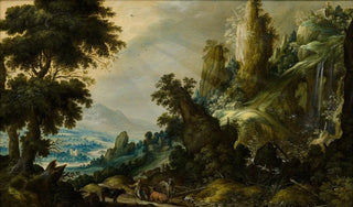Kerstiaen de Keuninck - Mountain Landscape with Waterfall.webp