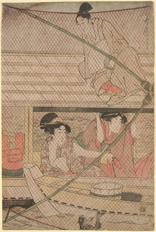 Kitagawa Utamaro - Fishing with a FourArmed Scoopnet Yotsu Deami center component of triptych.webp
