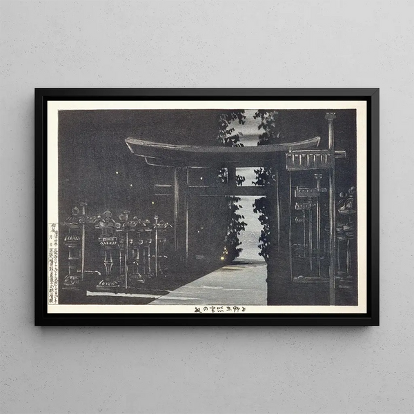 Kväll vid helgedomen Tshg, Ueno, Tokyo - Kobayashi Kiyochika — inramlat konstverk på väggen