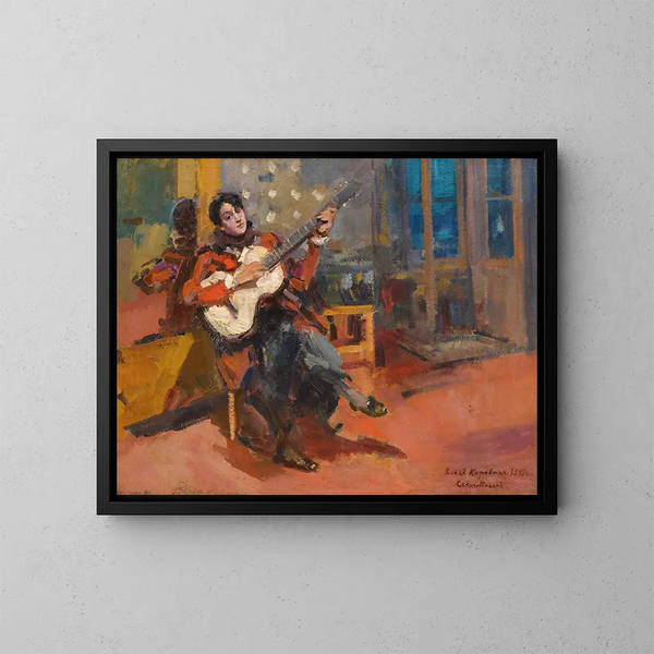 Le joueur de guitare - Konstantin Alexeïevitch Korovine — inramlat konstverk på väggen