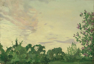 Konstantin Andreevich Somov - Twilight Evening landscape with a lilac bush on the right.webp