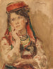 Porträtt av en ung kvinna i traditionell dräkt - Konstantin Egorovich Makovsky — vy av konstverket