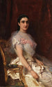 Porträtt av en elegant dam med ett fan - Konstantin Egorovich Makovsky — vy av konstverket