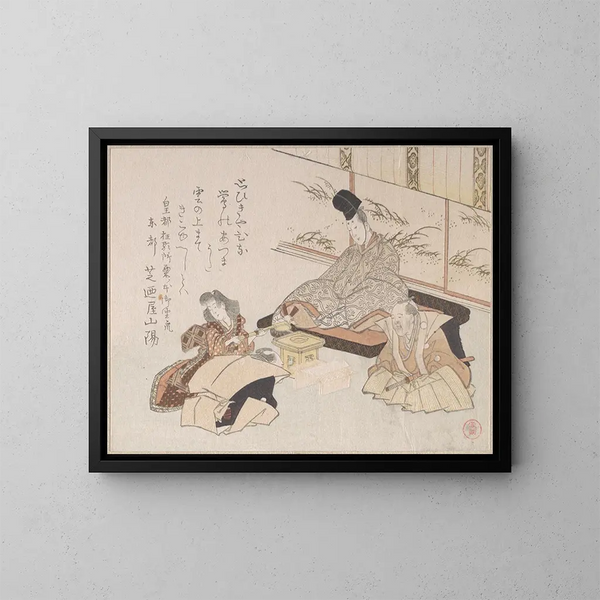 Noble mottar en humoristisk kyōka-dikt av Shibanoya Sanyō, kyōka-mästare - Kubo Shunman — inramlat konstverk på väggen