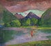 L'entrée de la rivière Tautira, pêcheur tahitien piquant un poisson - John La Farge — vy av konstverket