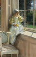 som tittar ut genom det soliga fönstret - Laura Theresa Alma-Tadema — vy av konstverket