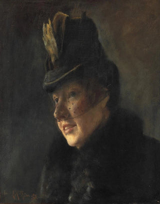 Laurits Andersen Ring - Portrt af en ung kvinde i frakke med pelskrave og hat med slr.webp
