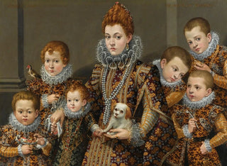 Bianca Degli Utili Maselli med hund och omgiven av sex av sina barn - Lavinia Fontana — vy av konstverket