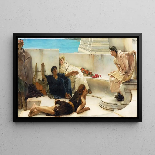 Läsning av Homeros - Lawrence Alma-Tadema — inramlat konstverk på väggen