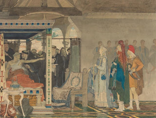 Frédégonde vid sängen hos Prétextat - Lawrence Alma-Tadema — vy av konstverket
