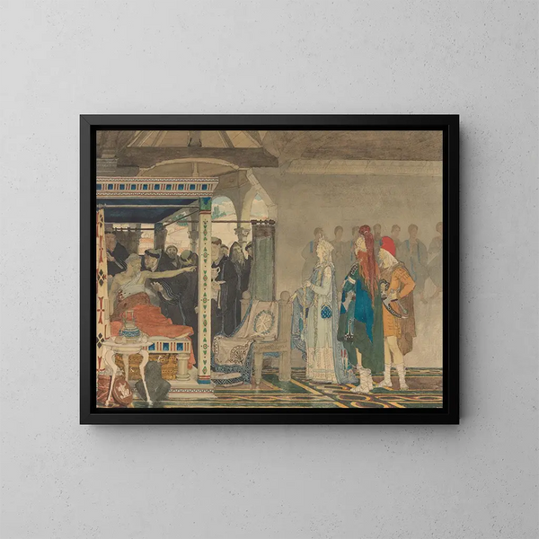 Frédégonde vid sängen hos Prétextat - Lawrence Alma-Tadema — inramlat konstverk på väggen