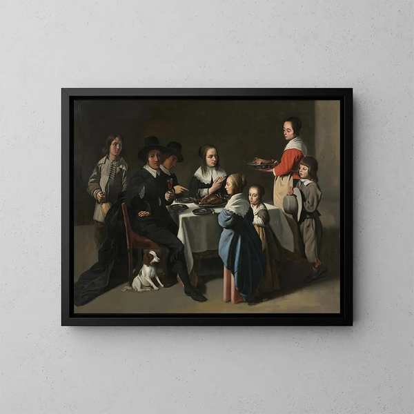 En familjemiddag - Familjen Le Nain — inramlat konstverk på väggen