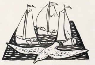Leo Gestel - Drie zeilschepen en een meeuw.webp