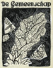 Conception de la couverture de De Gemeenschap med en skildring av fjärilar som flyger runt blad och blommor - Leo Gestel — vy av konstverket