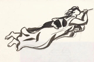 Leo Gestel - Schetsblad met zwevende vrouw met trompet.webp