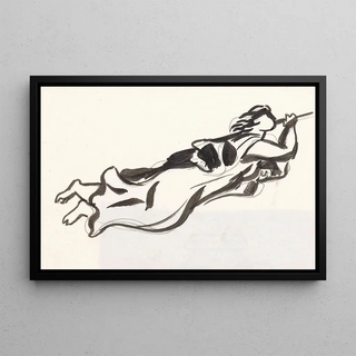 Leo Gestel - Schetsblad met zwevende vrouw met trompet.webp