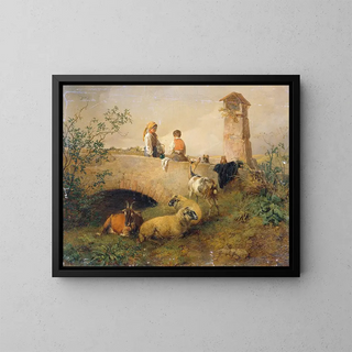 Leopold Brunner the younger - Knabe und Mdchen mit Schafen und Ziegen.webp