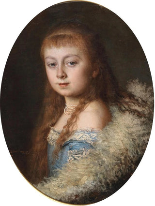 Leopold Horovitz - Portrait of a Girl in a Blue Dress and Pearl Necklace.webp