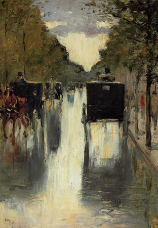 Lesser Ury - Berlin Street Scene With HorseDrawn Cabs.webp