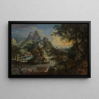 Lodewijk Toeput - Fishermen hauling in the catch in an extensive landscape a village beyond.webp